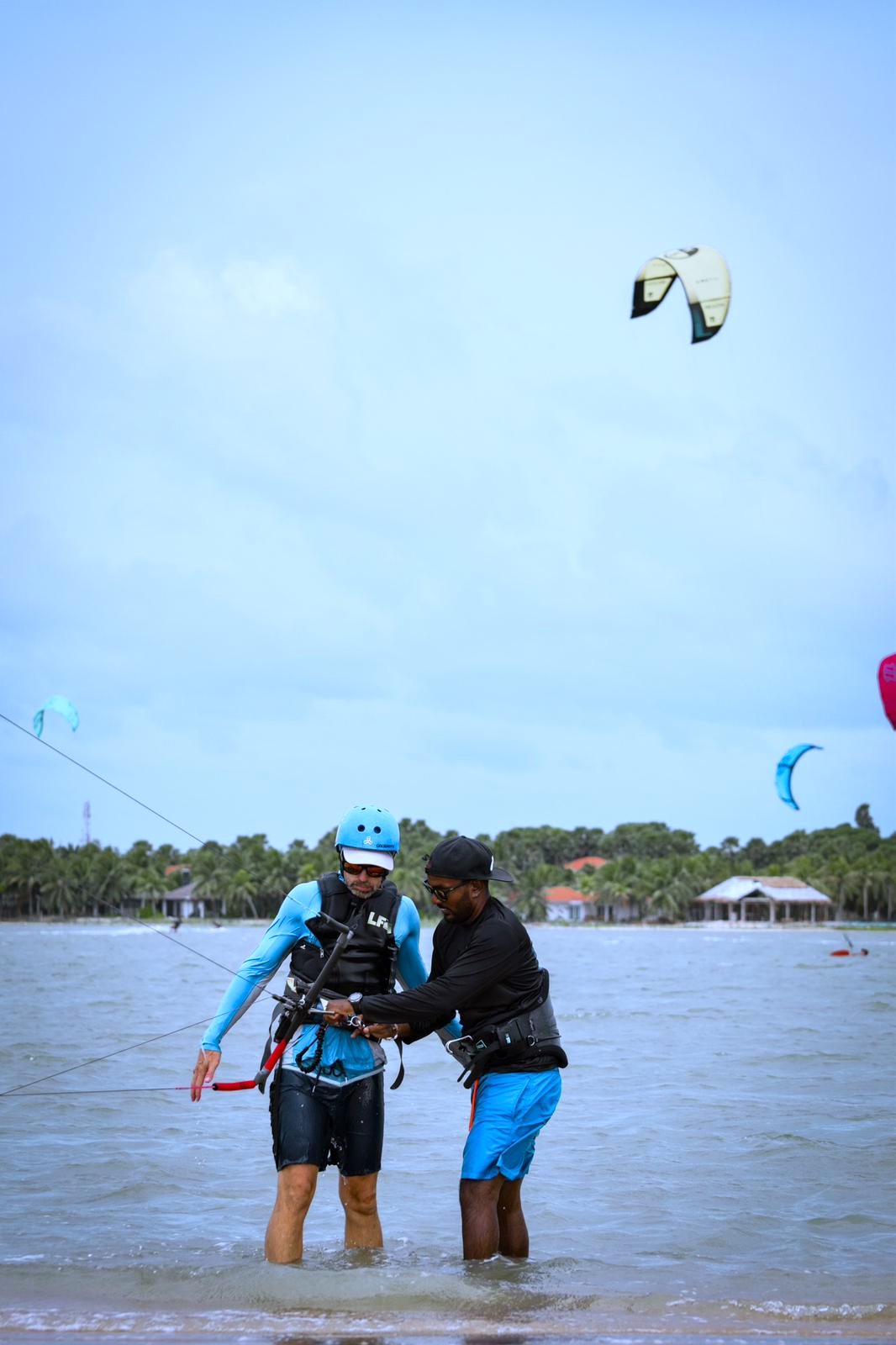Instructor teaching kitesurfing